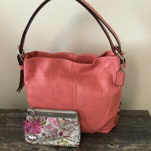 Coach Perforated Leather Convertible Crossbody Shoulder Hobo Bag & Poppy Pouch